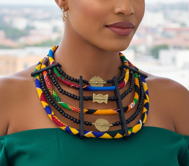 【あかさたな】21AW Motif necklace Hemaa Sika Kente Necklace | African Queen Statement Necklace