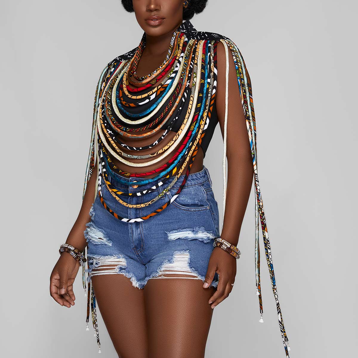 African Large Statement Necklace | African Waxprint | Multi-color Statement  Necklace | Cloth&Cord
