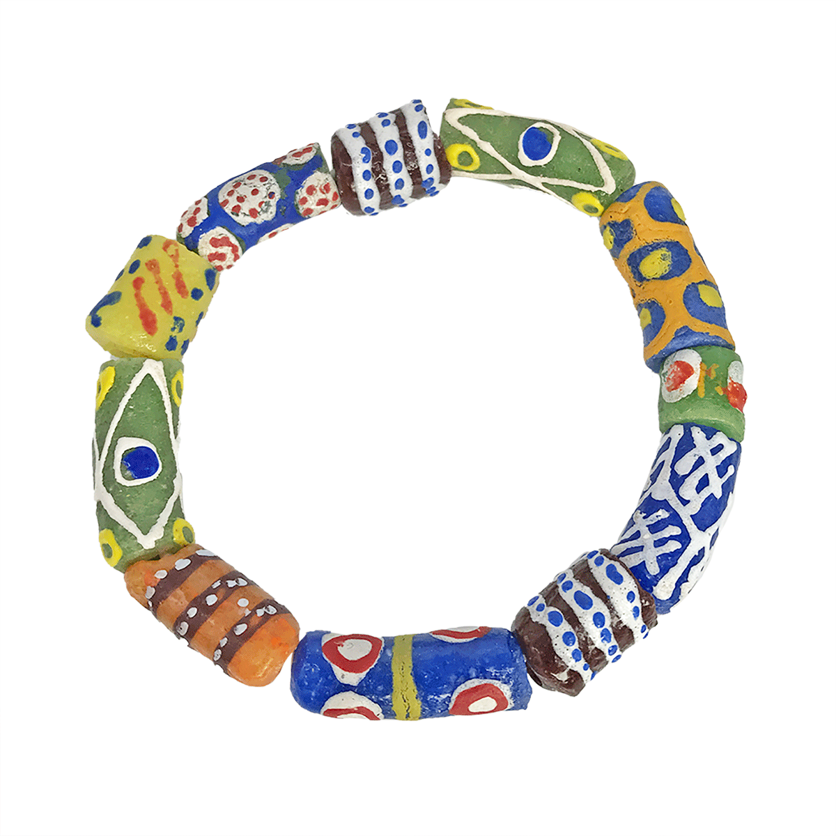 Hand painted Ghana Krobo Glass Bead Beaded Bracelet, Afrocentric