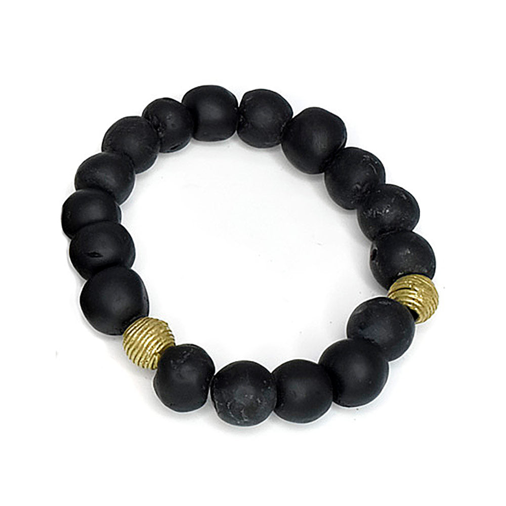 Black and Gold Ghana Krobo Glass Bead Beaded Bracelet| Afrocentric African Bead Bracelet Ghana Cloth Cord