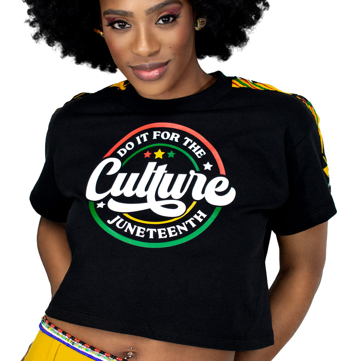 Women's Juneteenth Red, Black and Green Black African Print Crop