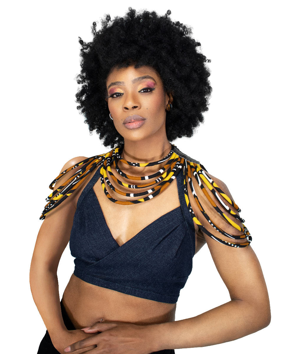 Mali Print Women's Off the Shoulder Corded Top Necklace | African