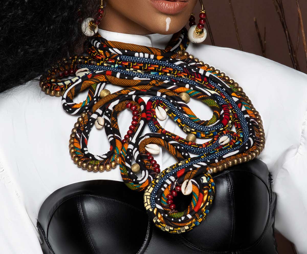 keusn adjustable metallic coil african choker statement necklace with 2  bracelet gothic leather set