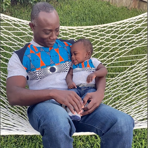Men's Unisex Gray African Print T-Shirt w/ center Patchwork